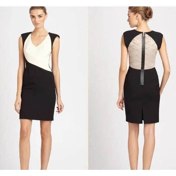 Black Halo Jagger Dress Size 8 Black White Lace Back Mini Knee Length Cocktail - Picture 1 of 8